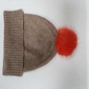 Helen Moore Cashmere & Faux Fur Pom Pom Beanie Hat